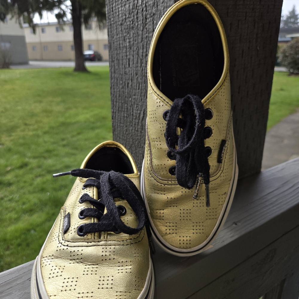 Vans Gold 50th Anniversary Womens Checkerboard Sneakers with Black Laces